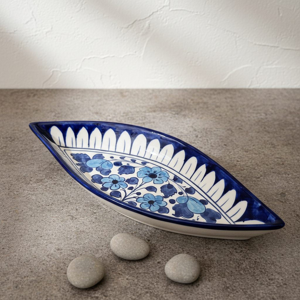 Handmade Indigo Bloom Skiff Tray