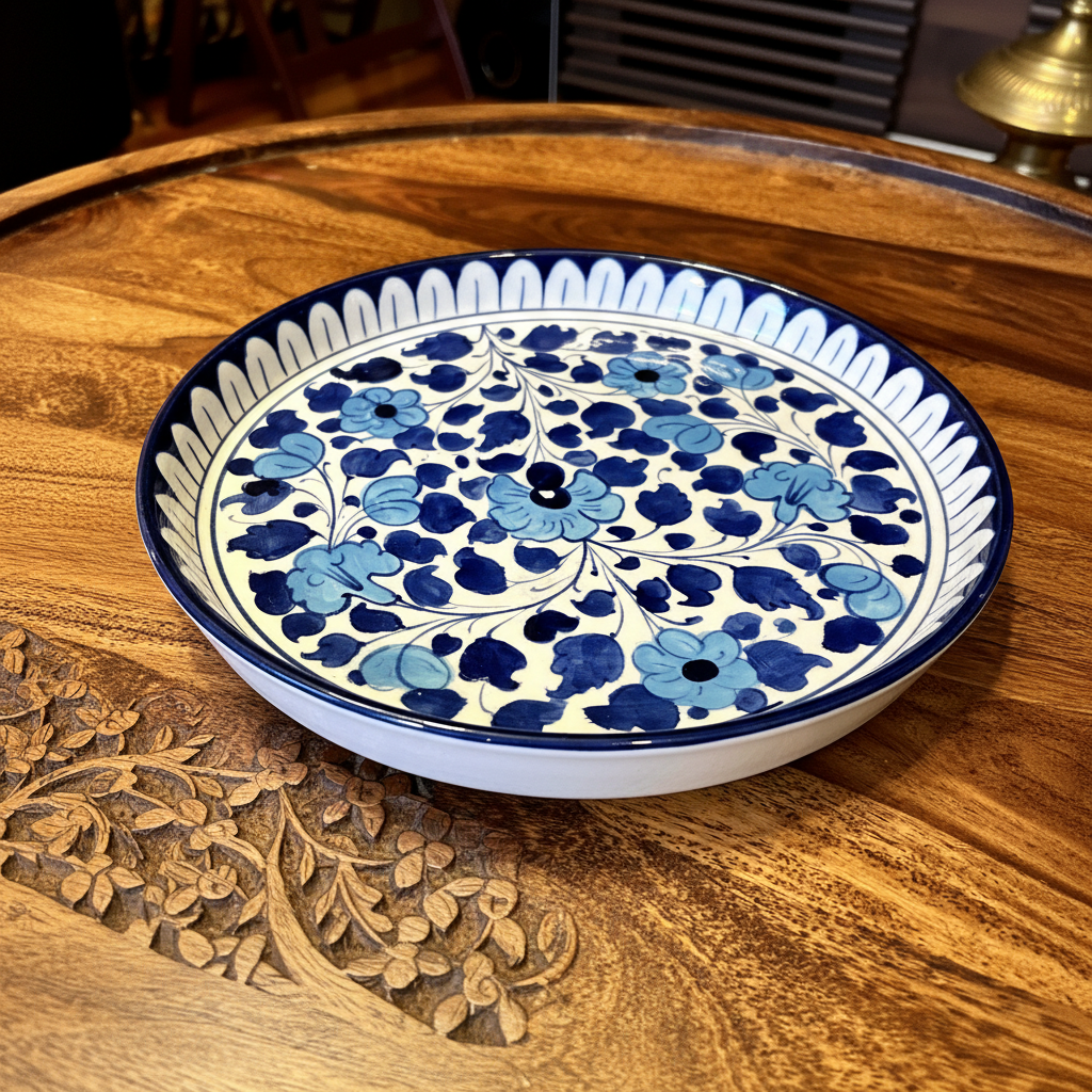 Handmade Azure Bloom Serving Plate