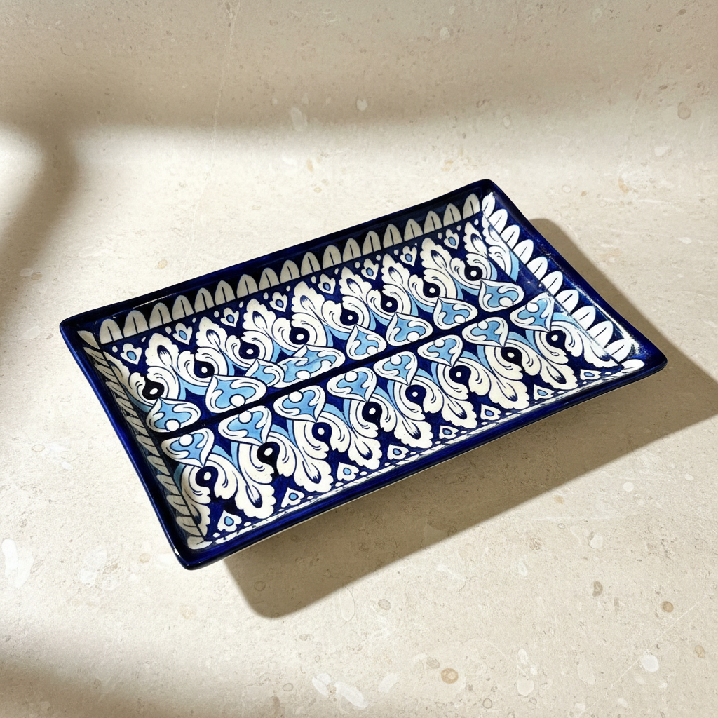 Handmade Cobalt Lattice Rice Platter