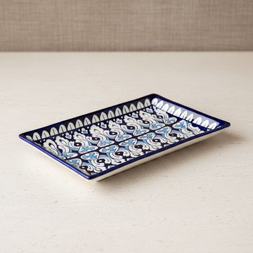 Handmade Cobalt Lattice Rice Platter